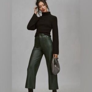 The Colette Faux-Leather Crop Wide-Leg Pants by Maeve - Dark Green